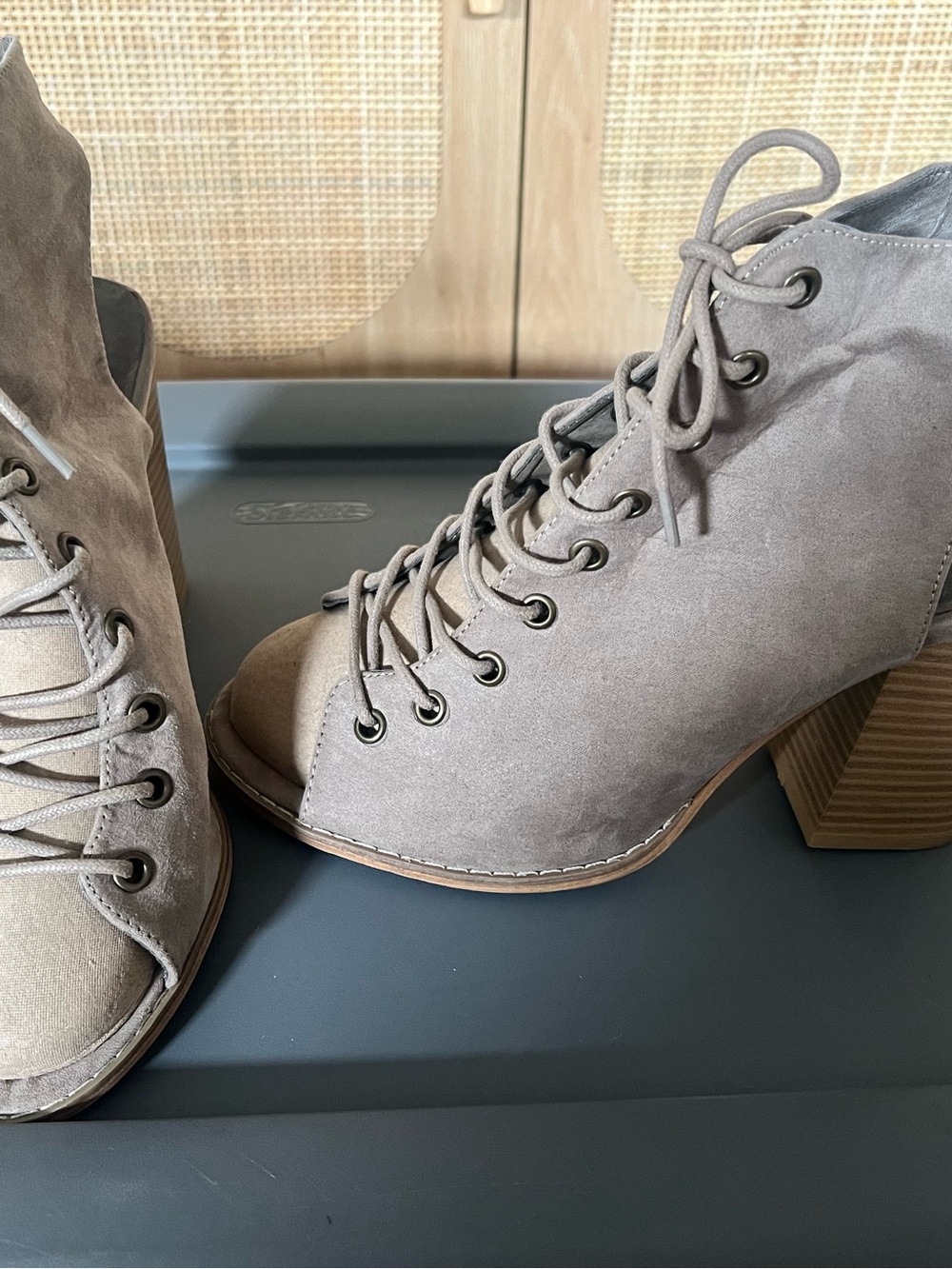 Torrid Taupe Lace-Up Peep Toe Ankle Sandal Boots